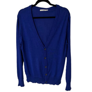 Silk Blend Cardigan Sweater V Neck Jewel Tone Royal Blue M Songzio Korean Brand